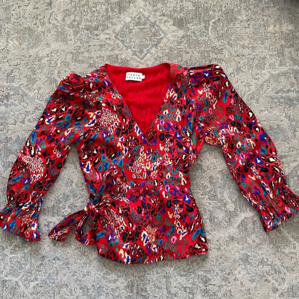 Tanya Taylor Multicolor Animal Print Wrap Blouse - Picture 4 of 6